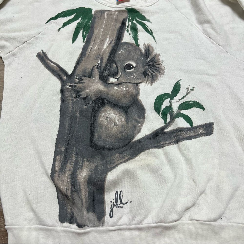 Vintage 1986 Koala Bear Large Sweatshirt Animal Outdoors Fruit Of The Loom White - Picture 3 of 7